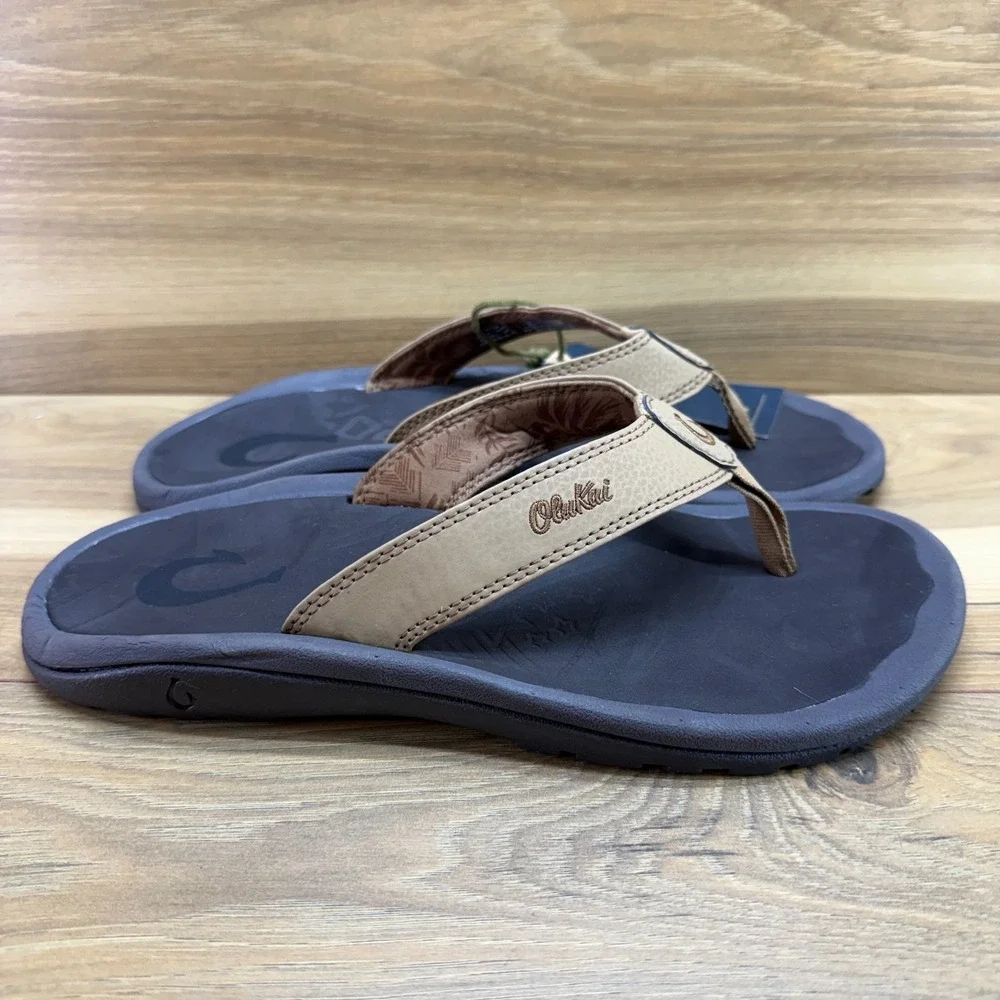 Olukai Ohana Tan Brown Flip Flops Mens 9 Thong Sandals Pool Beach Resort